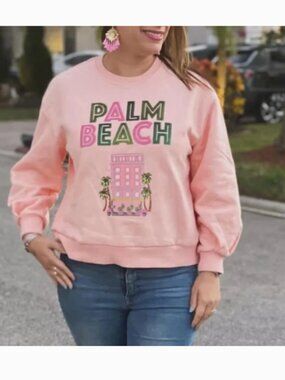 Dorian Elise Palm Beach Vibes Luxe Sweatshirt Sequins Preppy Resortwear Sz Large